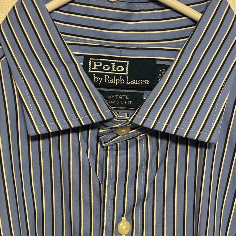 Polo by Ralph Lauren Men's Estate Classic Blue Pinstripe Dress Shirt - Picture 3 of 14